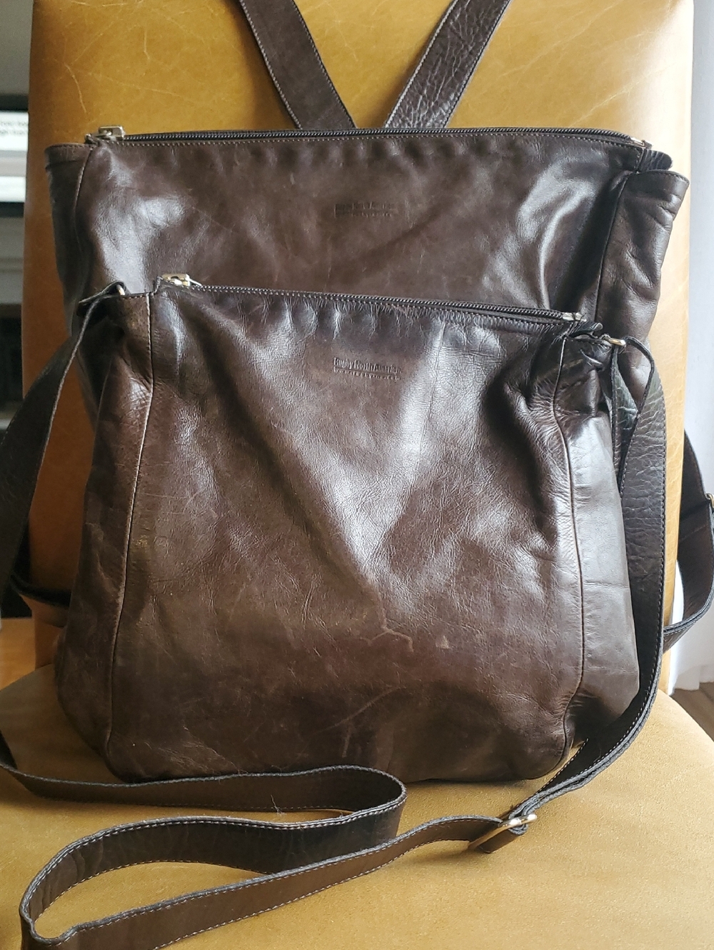 Rugby Vintage Distressed Brown Leather 2 In 1 Connected Crossbody Bag  Backpack